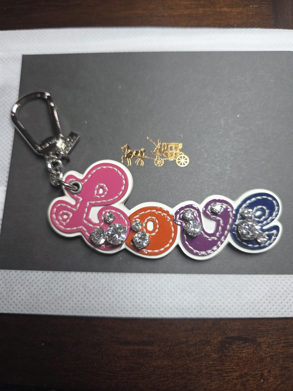 *SOLD* Coach Multicolor 'Love' Crystal Keychain Charm From the Y2K Era. EUC